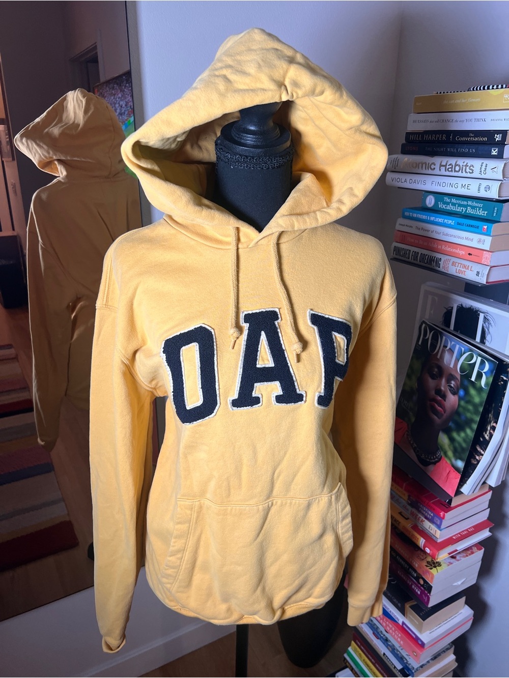 GAP Yellow Hooded Sweatshirt with Black 'DAP' Applique